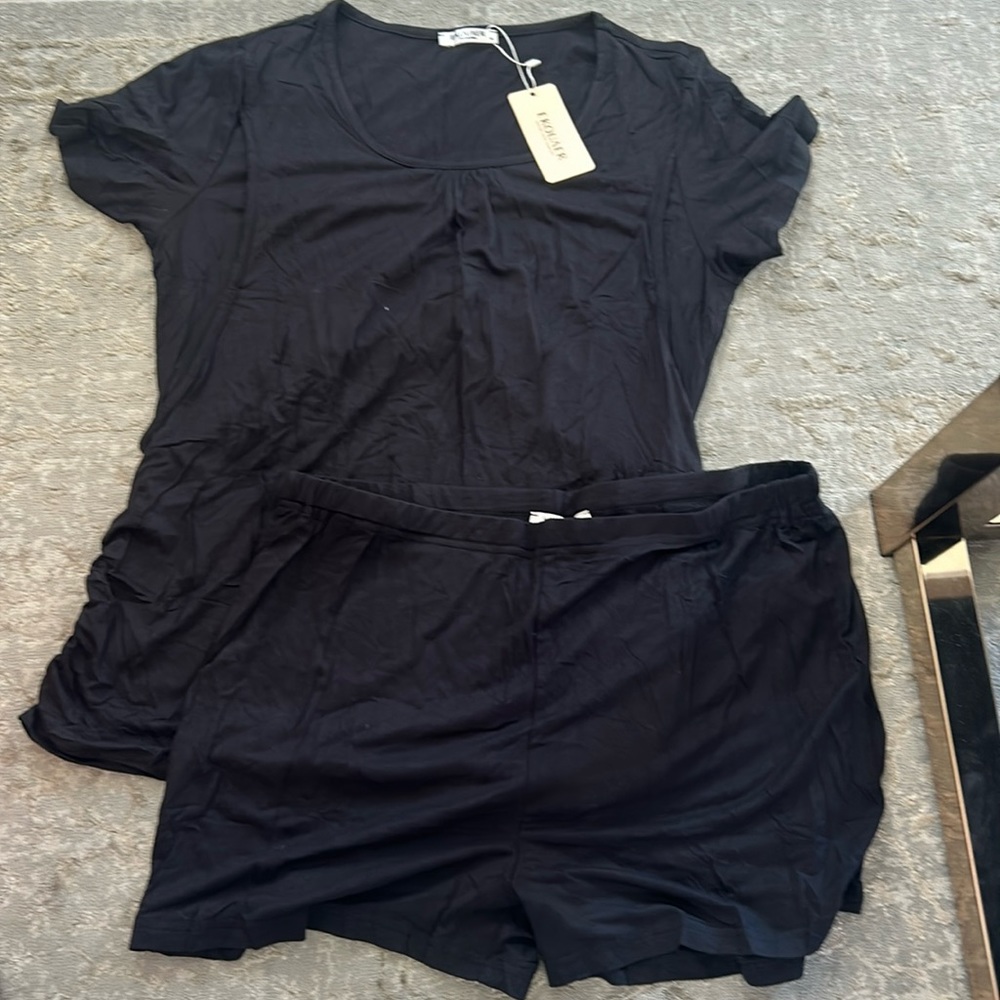 Black Women's Pajama Short Set - Comfortable Sleep Tee & Shorts NWOT